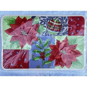 1990s Sultan’s Poinsettia vinyl Foam Placemats Set of 4 Christmas New 17x12